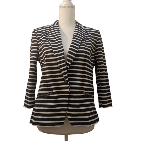 Christian Siriano Runway Style Black And White Striped Women's Blazer - Picture 1 of 7